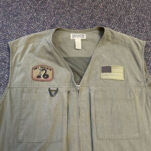 Duluth Trading Mens XXL Green Utility Cargo Vest Don’t Tread On Me Flag